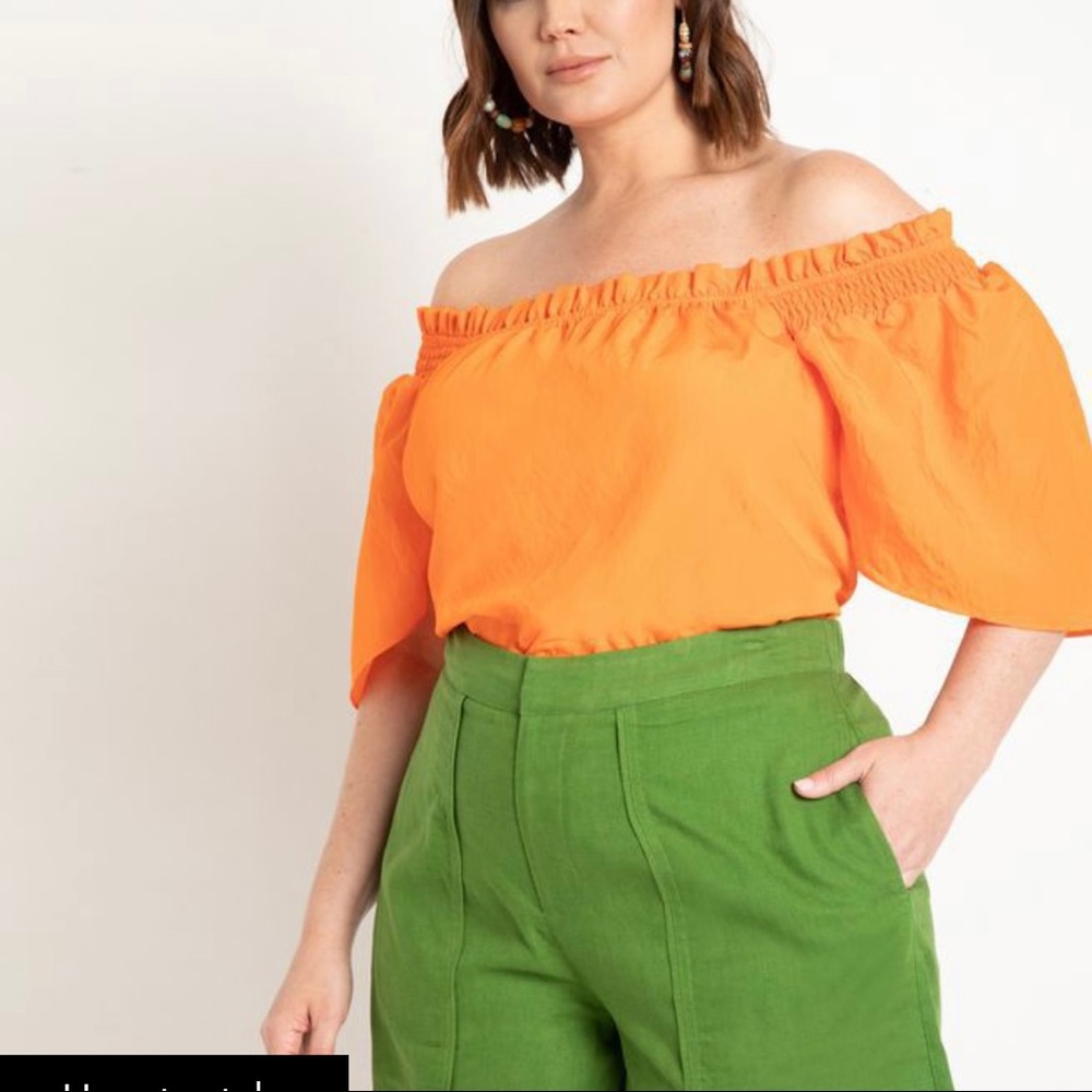 ELOQUII Off the shoulder smocked flutter sleeve blouse (NWT)